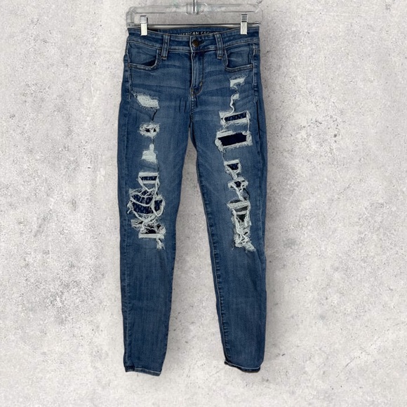American Eagle Outfitters Denim - American Eagle Next Level Stretch Distressed Jeggings Patchwork 4